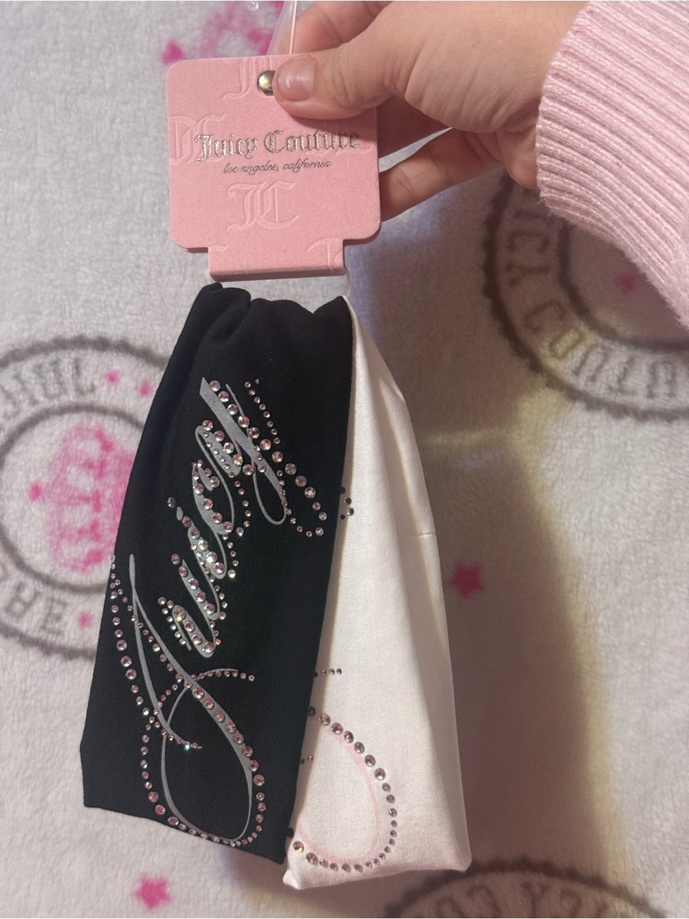 Juicy Couture Black & White Rhinestone Logo Headband Set